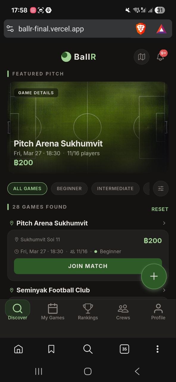 BallR Discover screen